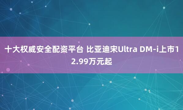 十大权威安全配资平台 比亚迪宋Ultra DM-i上市12.99万元起